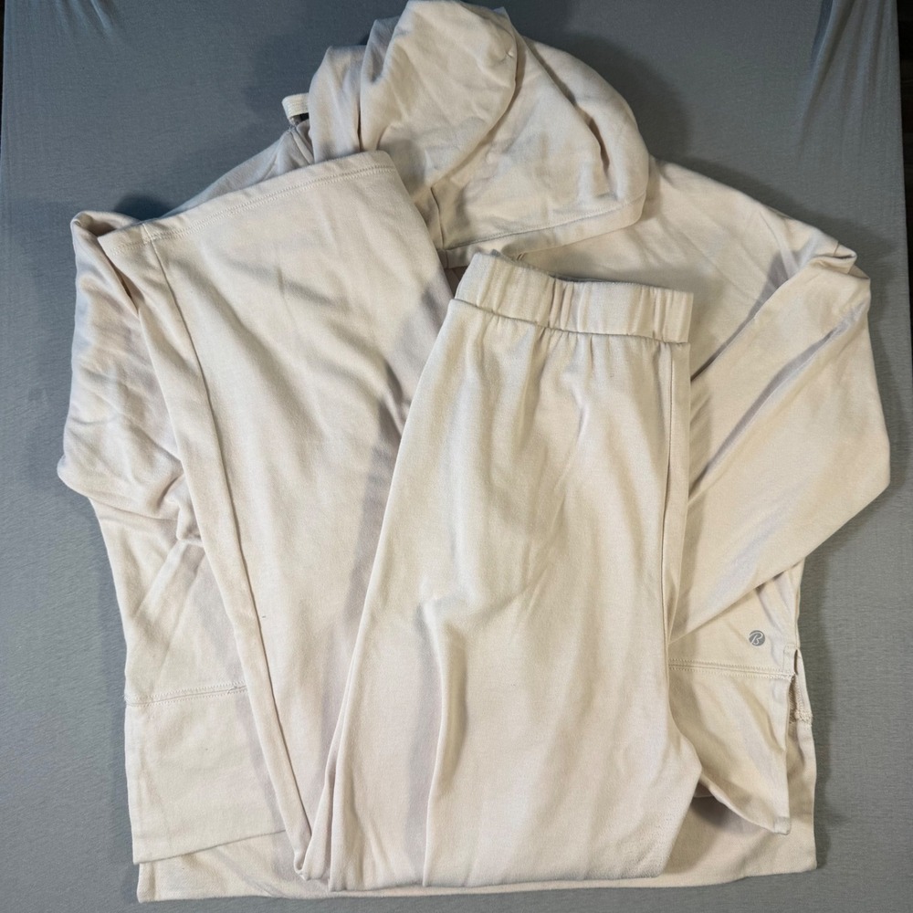 Bally Womens Lounge Set Hoodie and Wide Leg Pants  Beige Cotton Blend large